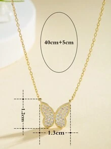 1條s925純銀全鑲蝴蝶吊墜項鍊,適合女性日常穿搭、約會或派對活動 - 金黃色 - 查看 4