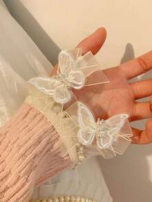 2pcs Children's White Mesh Ribbon Bow Hair Clip, Girls' Small Mori Style Fairy Bow Side Braid Snap Hair Clip, Best Gift - Multicolor - View 6