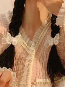 2pcs Children's White Mesh Ribbon Bow Hair Clip, Girls' Small Mori Style Fairy Bow Side Braid Snap Hair Clip, Best Gift - Multicolor - View 1