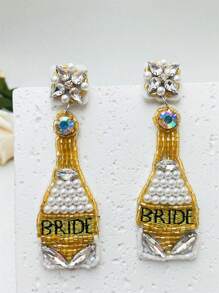 1對婚禮/情人節禮物鑽石戒指形刺繡耳環 - 白色 - 查看 2