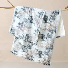 1 Set Of Flower And Green Leaf Bath Towels, Modern Wind Cut Velvet Craft Rectangular Large Size Printed Absorbent Bath Towels Suitable For Bathroom, Beach And Home Use - Blue - View 3