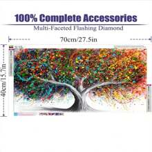 5d人造鑽石藝術畫樹圖案,大尺寸成人鑽石畫套裝,diy大尺寸鑽石畫套裝,diy大尺寸5d鑽石畫風景全晶鑽手工藝品,藝術畫用鑽石邊框家用牆壁裝飾27.5 X 15.7inch - 彩色 - 查看 2