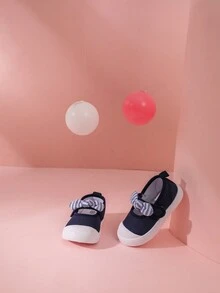 GENGASUN 兒童帆布鞋,兒童保護足趾休閒鞋,帶蝴蝶結的女孩男孩舒適運動鞋,柔軟底部運動鞋 - 藏蓝色 - 查看 5