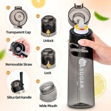 1入組800ml/27oz入門款運動氣水瓶套裝,字母圖案,配有吸管防漏蓋,並配有1個口味精華​​- 0卡,0糖隨機果味水瓶,戶外運動創意風味水杯,適用於健身房和節日禮物 - 黑色 - 查看 3