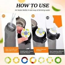 1入組800ml/27oz入門款運動氣水瓶套裝,字母圖案,配有吸管防漏蓋,並配有1個口味精華​​- 0卡,0糖隨機果味水瓶,戶外運動創意風味水杯,適用於健身房和節日禮物 - 黑色 - 查看 4