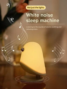 白噪聲睡眠伴侶燈/夜燈/矽膠床頭燈/卡通可愛鳥燈/充電桌燈/多種內置音樂/可遙控,情人節禮物 - 白色 - 查看 4
