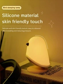 白噪聲睡眠伴侶燈/夜燈/矽膠床頭燈/卡通可愛鳥燈/充電桌燈/多種內置音樂/可遙控,情人節禮物 - 白色 - 查看 7