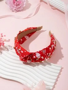 1只女士時尚打結頭帶,配有心形和鑽石裝飾