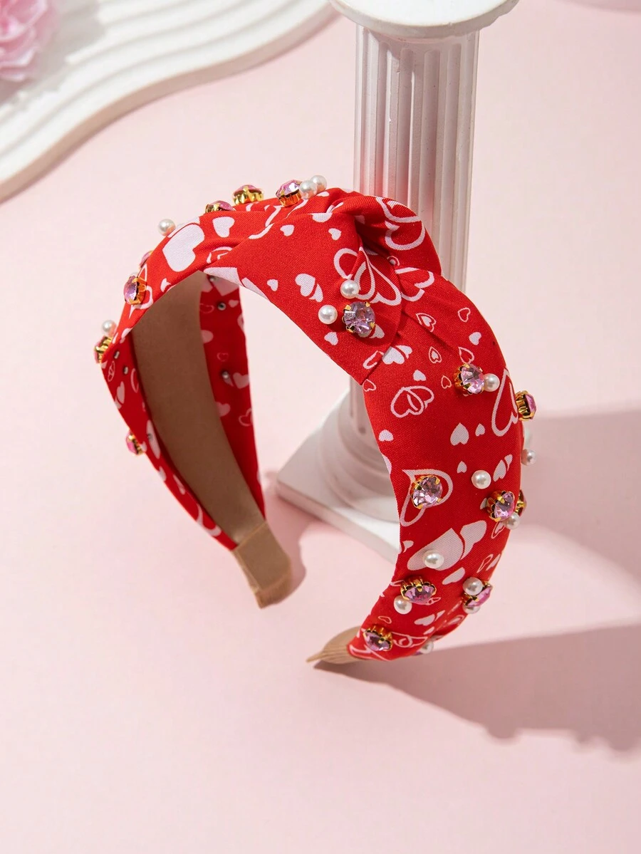 1只女士時尚打結頭帶,配有心形和鑽石裝飾