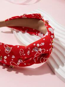 1只女士時尚打結頭帶,配有心形和鑽石裝飾