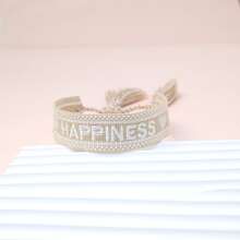 1 件復古刺繡字母創意手工針織彈性手鍊帶祝福,適合派對、旅行和日常佩戴 - 卡其色 - 查看 5