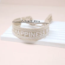 1 件復古刺繡字母創意手工針織彈性手鍊帶祝福,適合派對、旅行和日常佩戴 - 卡其色 - 查看 3