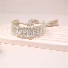 1 件復古刺繡字母創意手工針織彈性手鍊帶祝福,適合派對、旅行和日常佩戴 - 卡其色 - 查看 1