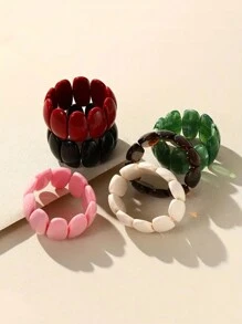 1條樹脂珠鏈手鍊,適用於女孩,彩色圓形手環,幾何彈性鍊,彈性珠寶禮物 - 粉色 - 查看 3