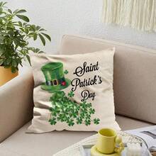4入組亞麻綠色四葉草圖案枕套（不包括枕芯）,聖帕特里克節家居裝飾沙發床坐墊套 - 綠色 - 查看 5