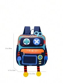 1 Pieza Mochila Con Diseño De Robot De Dibujos Animados, Con Cierre De Cremallera De Nylon, Linda Y Adecuada Para Uso Diario En El Jardín De Infancia - Verde - Ver 4