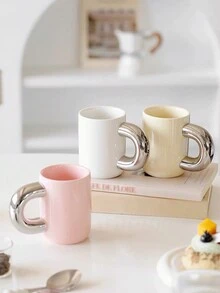1pc Big Ear Ceramic Mug, Stylish Coffee Cup For Living Room, Office, Bestie, Couples - Pink - View 5