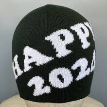 1頂 2024年男女皆宜的彩色y2k針織圖案無邊帽,保暖的嘻哈街頭風格戶外運動蓋頭帽,適宜日常穿戴 - 墨綠色 - 查看 2