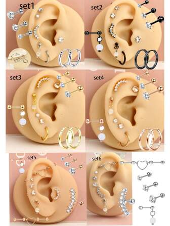 7 件 16G 耳钉不锈钢耳环套装适合多种耳洞小号耳环 CZ 球背耳环耳屏软骨耳环 1.2 毫米护理尺寸是否适合您