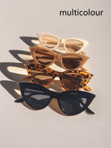 4 件男女通用铆钉三角形猫眼复古时尚百搭眼镜，适合街头和派对撞色波西米亚风度假氛围，适合夏季海滩度假、户外、旅行太阳镜，休闲风格猫眼镜框，适合外出装、返校 - 彩色 - 查看 2