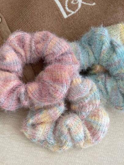 Knitted Hair Scrunchies Fashion Winter Versatile Cute Girl Colorful Elastic Rainbow Color Hair Accessories Scrunchie,Ponytail,Hair Ties,Hair Elastics,Hair Rope