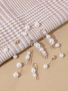 10pcs White Pearl Beaded Clothes Clip, Garment Tightening Waist Clip To Increase Tightness, Preventing Skirt Slipping Down, High-End Brooch - White - View 5