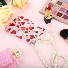1pc Heart Shaped Red Organza Bag With Gold Stamping, Bundle Tie, For Candy And Gift Packaging, 50pcs - Red - View 3