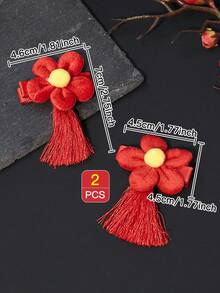 2入組兒童髮飾紅色花朵流蘇邊鱷魚夹 - 彩色 - 查看 3