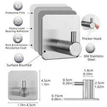 多功能掛鉤,自粘勾子,sus 304不銹鋼方形自粘勾子,重負荷不銹鋼自粘勾子,淋浴牆掛勾,廚房浴巾自粘勾子,防水不銹鋼掛鉤,掛衣帽,毛巾浴袍掛勾,浴室和臥室掛勾,多種款式可選,1/2/4入裝 - C-銀色 - 查看 2