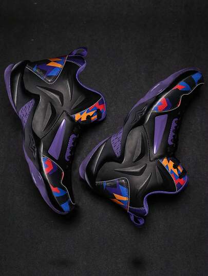 Men Colorblock Lace-up Front Basketball Shoes, Sporty Sneakers