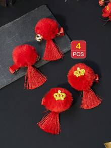 4 phụ kiện tóc màu đỏ dành cho trẻ em bao gồm kẹp tóc Pom Pom, tua rua, tua rua và cá sấu dễ thương - Nhiều màu - Xem 8
