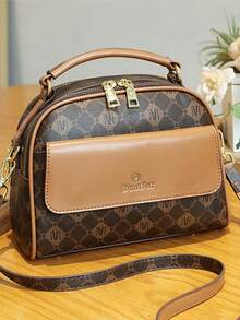 新款时尚印花小单肩包，休闲斜挎包，适合通勤和约会 - 咖啡棕 - 查看 4