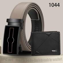 2入組男士腰帶+錢包套裝新鱷魚黑色商務時尚休閒黑色配件pu自動扣牛仔多功能腰帶,適合爸爸、男友、兄弟、丈夫聖誕禮物,青少年生日腰帶 - 黑色 - 查看 3