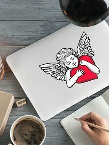 1 件浪漫手繪風格丘比特抱著心和睡覺貼紙 Pvc 筆記本和筆記型電腦外殼,適合 Diy,情人節禮物的好選擇