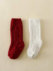 2 Cặp tất Giáng sinh cổ cao lót nhiệt Argyle Retro cho bé gái, mùa thu/đông - Nhiều màu - Xem 3