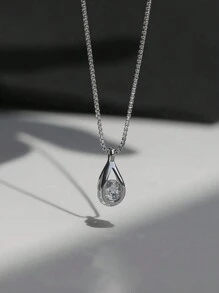 1pc Drop Shaped Necklace For Girl, Geometric Collarbone Chain With Design Sense, Summer - Silver - View 1