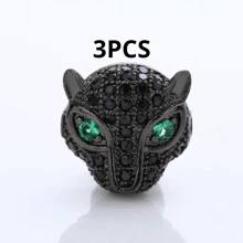 3入組黃銅立方形,微鑲豹頭珠和分隔物,可用於diy手鍊、項鍊、吊墜製作 - 3個豹子頭珠 - 查看 14