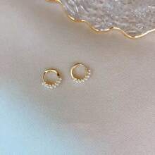 極簡風格、甜美風格、可愛風格、時尚法式風格仿珍珠耳環，S925純銀婚禮新娘珠寶 - 金色 - 查看 3