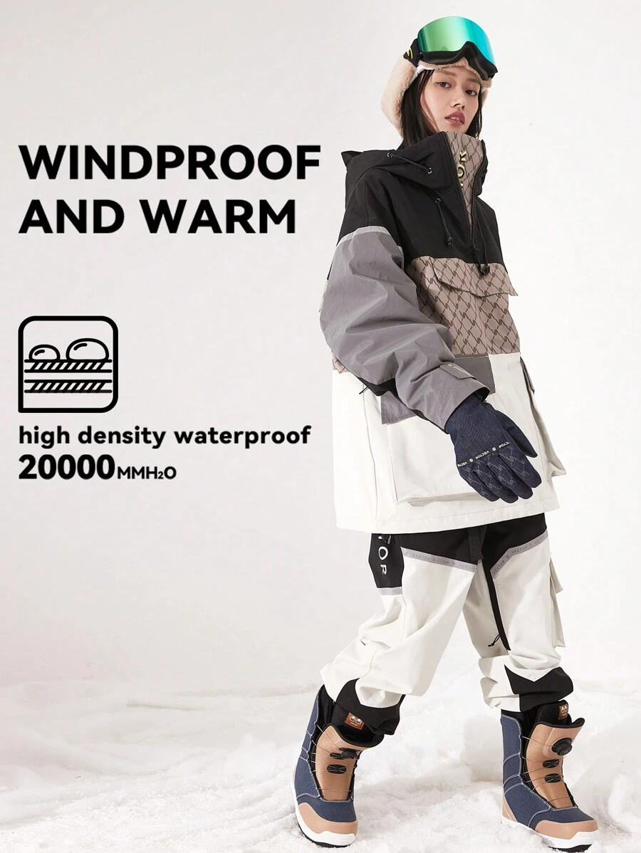 VECTOR MOTION Trượt tuyết , Nam Và Của phụ nữ áo có mũ Dây kéo nửa Trượt tuyết Áo khoác Và Quần , Chống gió , Không thấm nước , Băng phản chiếu Thiết kế , Chống mài mòn , Thoáng khí , Co giãn , Ấm áp , Nhung san hô , Thích hợp Đối với Đơn/đôi Tấm bảng Trượt tuyết