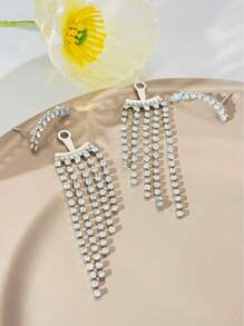 1 Cặp bông tai tua rua pha lê Cubic Zirconia sang trọng thanh lịch Bohemian, thích hợp cho kỳ nghỉ, tụ họp, hẹn hò, tiệc tùng, đám cưới, quà tặng và đeo hàng ngày - Bạc - Xem 6