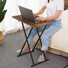HOOBRO Folding Side Table, Extra Large Sofa Table, Adjustable Height Folding Tables, 60 X 40 X 60 Cm, Industrial Style TV Tray, Tray Table, Snack Table, Easy To Assemble, Dark Brown - Brown - View 3