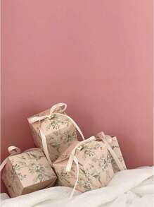 10 pezzi Scatole regalo di carta con design floreale e di uccelli moderni (con perle false e nastro coordinato nei colori), per decorazione di feste, matrimoni, compleanni, eventi in colori verde/viola/champagne/rosso