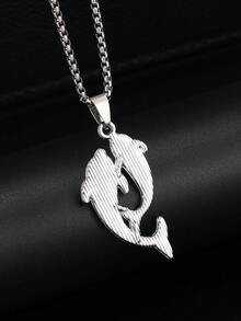 1入2024新黑白雙魚設計吊墜項鍊,鯉魚和鑽石,可愛的海豚細節和長款鈦鋼毛衣鍊,男女皆宜的時尚情侶日常配飾 - 鑲鑽海豚項鍊 - 查看 6