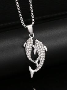 1入2024新黑白雙魚設計吊墜項鍊,鯉魚和鑽石,可愛的海豚細節和長款鈦鋼毛衣鍊,男女皆宜的時尚情侶日常配飾 - 鑲鑽海豚項鍊 - 查看 1