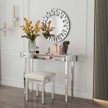 UNHO Mirrored Console Table, Oval Entryway Table, Modern Glass Hallway Table For Living Room, Silver 120*32*80 Cm - Silver - View 5