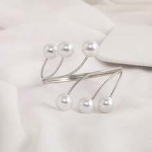 1pc Multi-Layer Faux Pearl Metal Simple And Luxhurious Curtain Buckle, Curtain Tie-Back, Suitable For Home - Multi-layered Pearl Silver Small Size - View 2