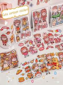 一百入組不重複的卡通寵物貼紙,適用於diy日記裝飾（隨機顏色和部件) - 彩色 - 查看 3