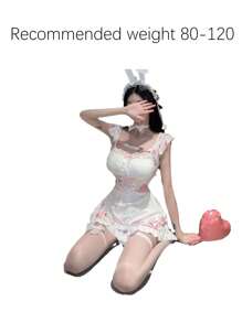 可愛性感兔女郎女僕cosplay制服套裝 - 粉紅白色 - 查看 8