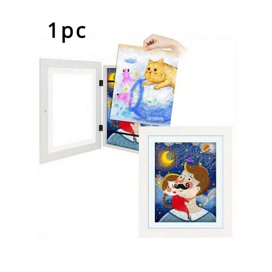 1 件兒童藝術畫框,前開式設計,可替換藝術品,用於展示兒童繪畫和存放 - 白色 - 查看 1