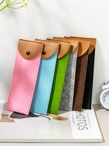 棕色毛氈筆袋,簡約ins設計,大容量筆盒,文具收納袋 - 棕色 - 查看 9